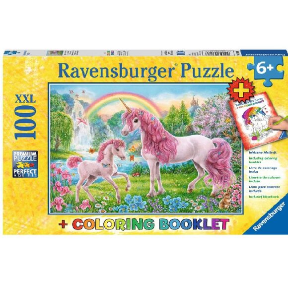 New sealed Ravensburger 100XXL Puzzle-Magical Unicorns w/Coloring  booklet - Picture 1 of 16